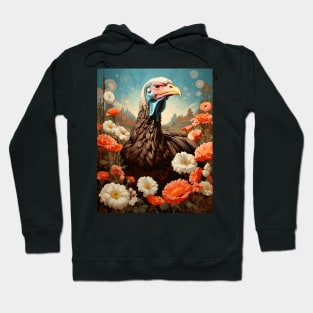 Retro Rustic Farm Turkey in the Flowers - Vintage Bird Art Hoodie